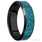 7 mm wide/High Bevel/Zirconium band with one 4 mm Centered inlay of Green Opal.