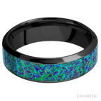 7 mm wide/High Bevel/Zirconium band with one 4 mm Centered inlay of Green Opal.