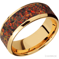 8 mm wide/Beveled/14K Yellow Gold band with one 6 mm Centered inlay of Red Opal.
