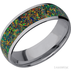 7 mm wide/Domed/Tantalum band with one 5 mm Centered inlay of Black Opal.
