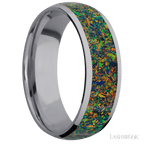 7 mm wide/Domed/Tantalum band with one 5 mm Centered inlay of Black Opal.