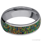 7 mm wide/Domed/Tantalum band with one 5 mm Centered inlay of Black Opal.