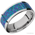 8 mm wide/Flat/Cobalt Chrome band with one 6 mm Centered inlay of Blue Green Opal.