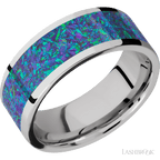 8 mm wide/Flat/Cobalt Chrome band with one 6 mm Centered inlay of Blue Green Opal.