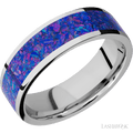 7 mm wide/Flat/Cobalt Chrome band with one 5 mm Centered inlay of Purple Opal.