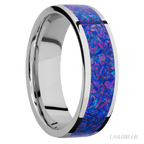 7 mm wide/Flat/Cobalt Chrome band with one 5 mm Centered inlay of Purple Opal.