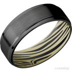 7 mm wide Flat Grooved Edges Zirconium band featuring a Bright Nickel sleeve.
