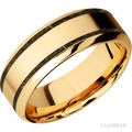 8 mm wide/High Bevel/14K Yellow Gold band with two 1 mm Wide inlays of Gold Tiger Eye.