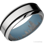 8 mm wide/High Bevel/Cobalt Chrome band with two 1 mm Wide inlays of Black also featuring a Polar Blue sleeve.