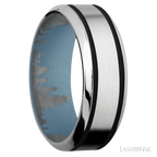 8 mm wide/High Bevel/Cobalt Chrome band with two 1 mm Wide inlays of Black also featuring a Polar Blue sleeve.