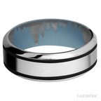 8 mm wide/High Bevel/Cobalt Chrome band with two 1 mm Wide inlays of Black also featuring a Polar Blue sleeve.