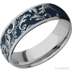 7 mm wide/Domed/Titanium band with a laser carved Black Leaf pattern.