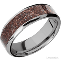7 mm wide/Beveled/Titanium band with one 5 mm Centered inlay of Dinosaur Bone Mixed.