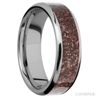 7 mm wide/Beveled/Titanium band with one 5 mm Centered inlay of Dinosaur Bone Mixed.