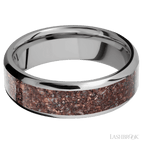 7 mm wide/Beveled/Titanium band with one 5 mm Centered inlay of Dinosaur Bone Mixed.