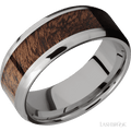 8 mm wide/Beveled/Titanium band with one 5 mm Centered inlay of Sapele.