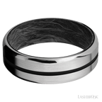 7 mm wide/Beveled/Titanium band with one 1 mm Centered inlay of Black also featuring a Forged Carbon Fiber sleeve.