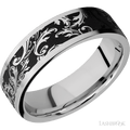 7 mm wide/Flat/Cobalt Chrome band with a laser carved Black Leaf pattern.