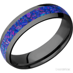 6 mm wide/Domed/Zirconium band with one 3 mm Centered inlay of Purple Opal.