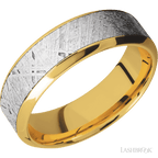 7 mm wide/High Bevel/18K Yellow Gold band with one 4 mm Centered inlay of Meteorite.
