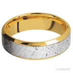 7 mm wide/High Bevel/18K Yellow Gold band with one 4 mm Centered inlay of Meteorite.