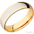 6 mm wide/Domed/14K Yellow Gold band with one 3 mm Centered inlay of 14K White Gold.