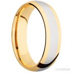 6 mm wide/Domed/14K Yellow Gold band with one 3 mm Centered inlay of 14K White Gold.