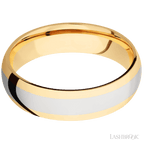 6 mm wide/Domed/14K Yellow Gold band with one 3 mm Centered inlay of 14K White Gold.