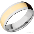 7 mm wide/Domed/14K White Gold band with one 4 mm Centered inlay of 14K Yellow Gold.