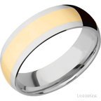 7 mm wide/Domed/14K White Gold band with one 4 mm Centered inlay of 14K Yellow Gold.
