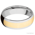7 mm wide/Domed/14K White Gold band with one 4 mm Centered inlay of 14K Yellow Gold.