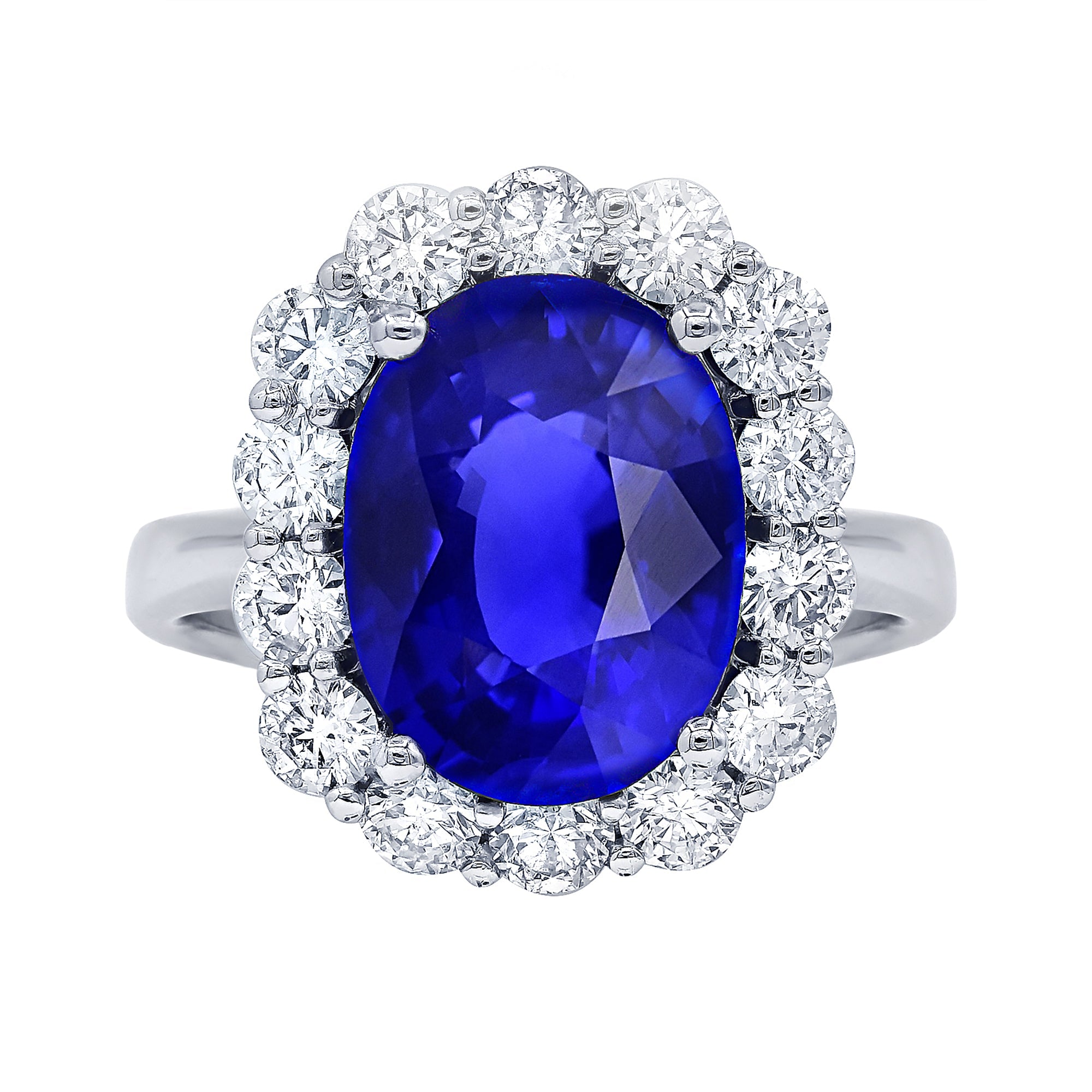 Oval Sapphire And Diamond Halo Ring