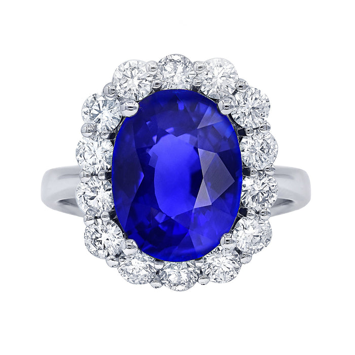 Oval Sapphire And Diamond Halo Ring
