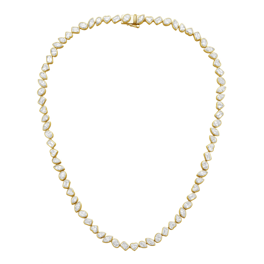 Lab Grown Multi-Cut Diamond Slanted Bezel Necklace