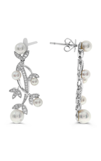 18K White Gold Diamond Pearl Drop Earrings