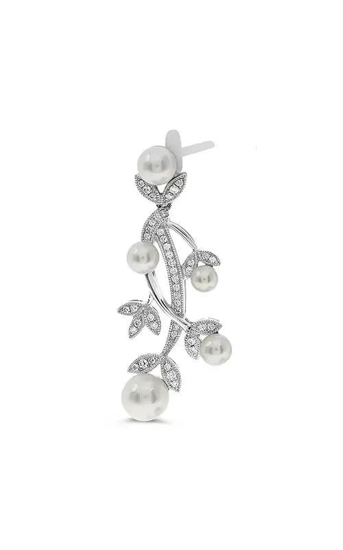 18K White Gold Diamond Pearl Drop Earrings