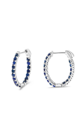 14K White Gold Blue Sapphire Oval Hoop Earrings