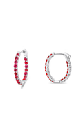 14K White Gold Ruby Inside Out Oval Hoop Earrings