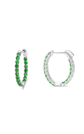 14K White Gold Tsavorite Inside Out Oval Hoop Earrings