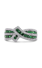 White Gold Tsavorite & Diamond Ribbon Ring