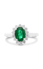 18K White Gold Emerald Flowering Halo Ring