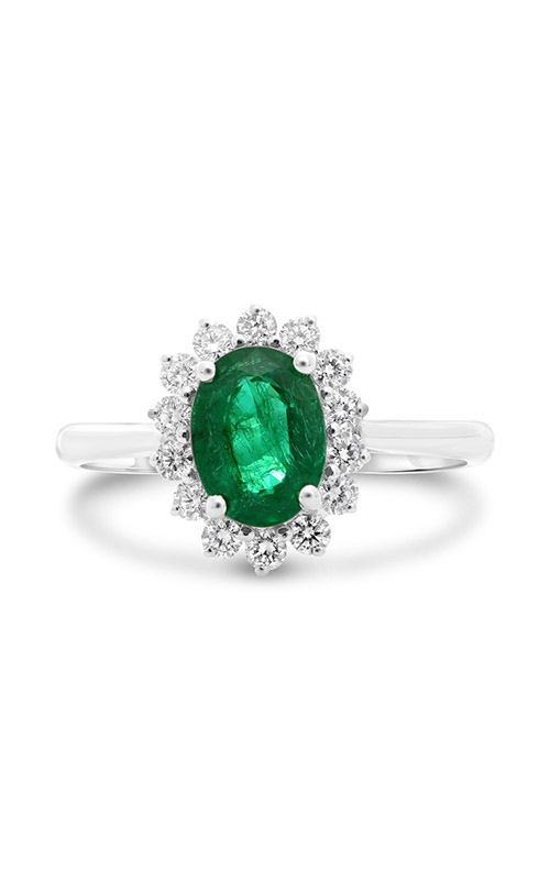 Roman and Jules White Gold Emerald Flowering Halo Ring MR500-98