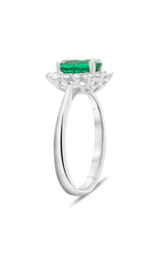 Roman and Jules White Gold Emerald Flowering Halo Ring MR500-98
