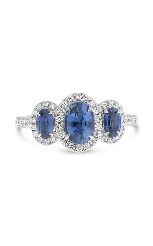 Roman And Jules Three Stone Sapphire And Diamond Halo Ring KR2609WSP-18K