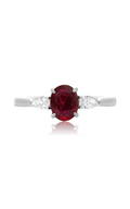Platinum Oval Ruby And Pear Shaped Diamond Ring