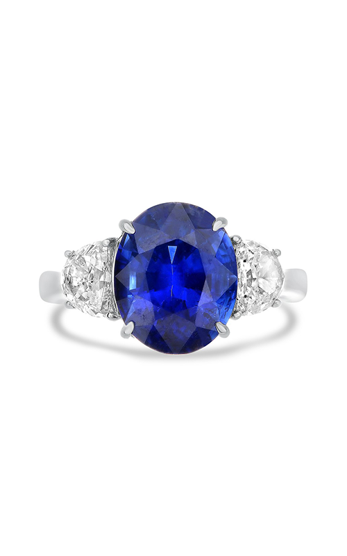 Roman And Jules Platinum 3-Stone Oval Sapphire And Half Moon Diamond Ring MR632-165