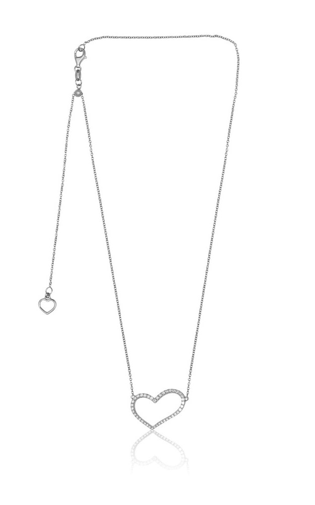 Roman and Jules White Diamond Pave Heart Necklace UN1779A-1