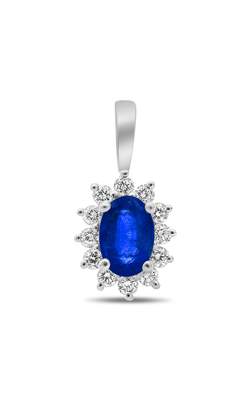 Roman and Jules White Gold Oval Blue Sapphire Halo Pendant UP1974-5
