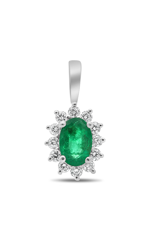 Roman and Jules White Gold Oval Emerald Halo Pendant UP1974-4