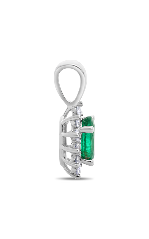 Roman and Jules White Gold Oval Emerald Halo Pendant UP1974-4